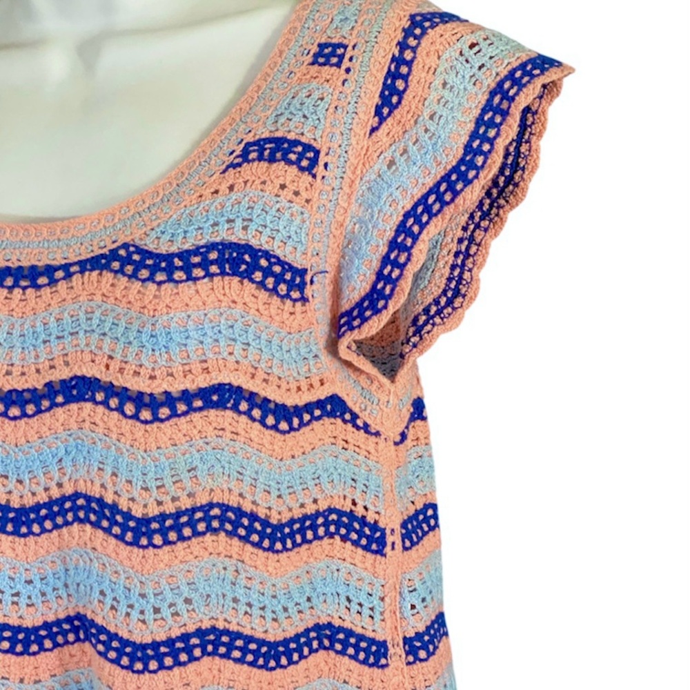 Rebellion Crochet Crop Top M Open Knit Flutter Sleeve Striped Boho Beach Mermaid - Picture 4 of 9